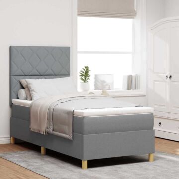 Vidaxl Box Spring Bed With Mattress & Led Light Grey 90x200 Cm Fabric
