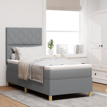 Vidaxl Box Spring Bed With Mattress & Led Light Grey 90x200 Cm Fabric