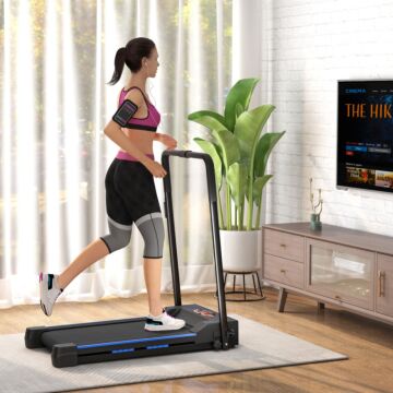 Homcom Steel Folding Motorized Home Treadmill Walking Machine With Lcd Monitor Blue