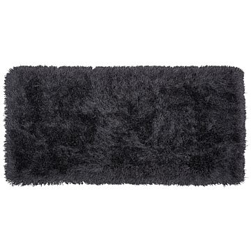 Shaggy Area Rug High-pile Carpet Solid Black Polyester Rectangular 80 X 150 Cm Beliani