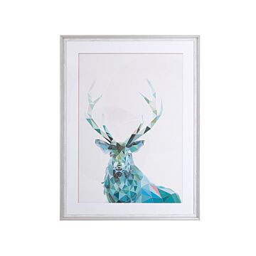 Framed Wall Art Deer Print Blue With White Frame 60 X 80 Cm Distressed Minimalist Scandinavian Design Beliani