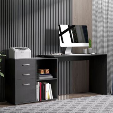 Homcom Computer Desk Table Workstation Home Office L Shape Drawer Shelf File Cabinet Black