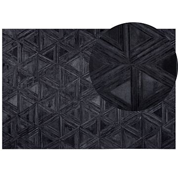 Rug Black Cowhide Leather 230 X 160 Cm Pattern Handcrafted Low Pile Modern Beliani