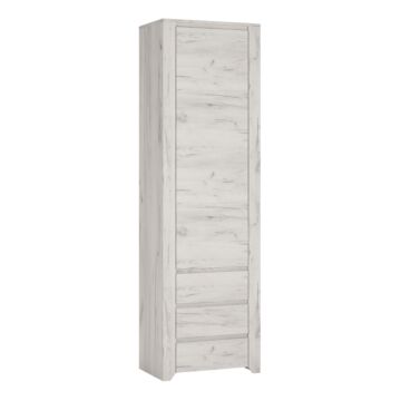 Angel Tall Narrow One Door 3 Drawer Narrow Cupboard In White Craft Oak