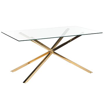 Dining Table Gold Tempered Glass Top Rectangular 160 X 90 Cm 4 Person Capacity Modern Design Beliani