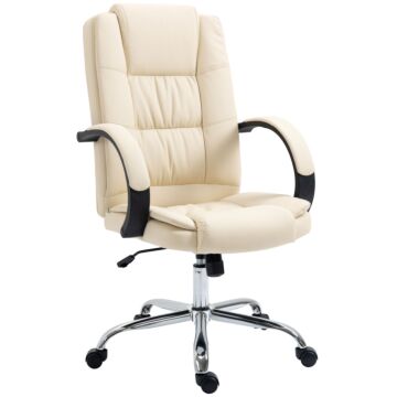 Vinsetto High Back Swivel Chair, Pu Leather Executive Office Chair With Padded Armrests, Adjustable Height, Tilt Function, Beige
