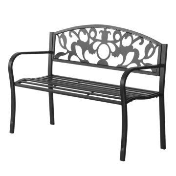 Outsunny 2 Seater Outdoor Patio Garden Metal Bench Park Yard Furniture Porch Chair Seat Black 128l X 91h X 50w Cm