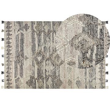 Kilim Area Rug Grey Wool And Cotton 200 X 300 Cm Handmade Woven Boho Patchwork Pattern With Tassels Beliani