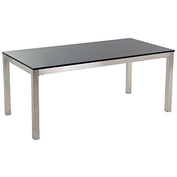 Garden Dining Table Black And Silver Granite Table Top Stainless Steel Legs Outdoor Resistances 6 Seater 180 X 90 X 74 Cm Beliani