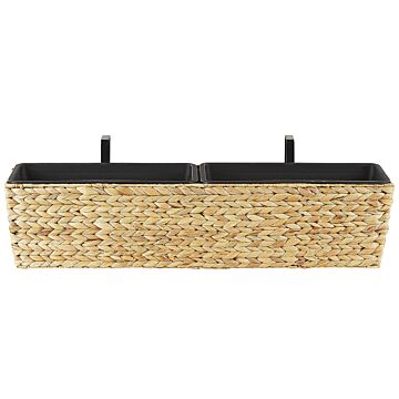 Plant Pot Beige Water Hyacinth Weave Rectangular 80 X 20 Cm Synthetic With Drain Holes Beliani
