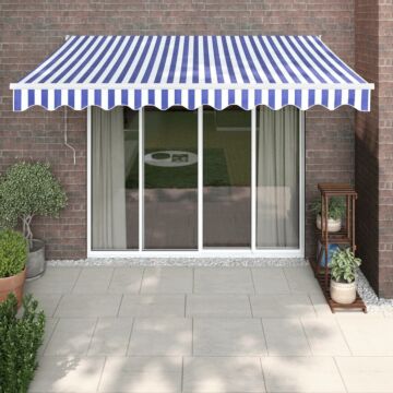 Vidaxl Retractable Awning Blue And White 3.5x2.5 M Fabric And Aluminium