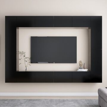 Vidaxl 8 Piece Tv Cabinet Set Black Engineered Wood