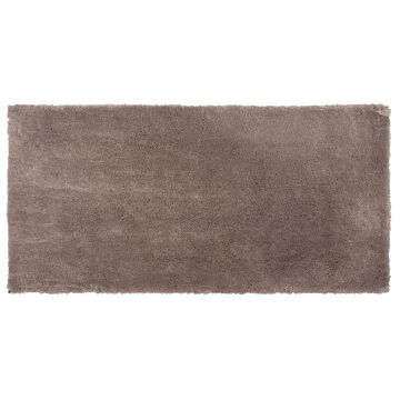 Shaggy Area Rug Light Brown Cotton Polyester Blend 80 X 150 Cm Fluffy Dense Pile Beliani