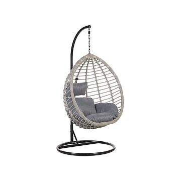 Hanging Chair Black Rattan Metal Frame Indoor-outdoor Egg Shape Modern Boho Beliani