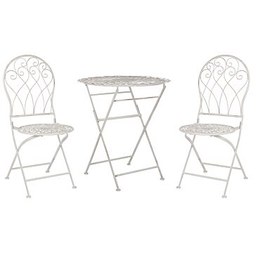 Garden Bistro Set White Metal Distressed Effect 3 Piece Table And Chairs Beliani