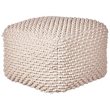 Pouf Ottoman Footstool Taupe Beige 50 X 50 X 35 Cm Hand Woven Cotton Beads Filling Square Beliani
