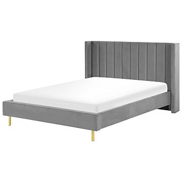 Eu King Size Bed Frame 5ft3 Grey Velvet Slatted Base Beliani