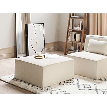 Ottoman Beige Corduroy Upholstered Square Footstool Modern Design Beliani