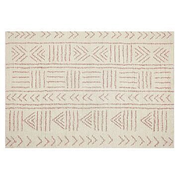 Rug Beige Cotton 140 X 200 Cm Geometric Pattern Hand Tufted Flatweave Living Room Bedroom Beliani