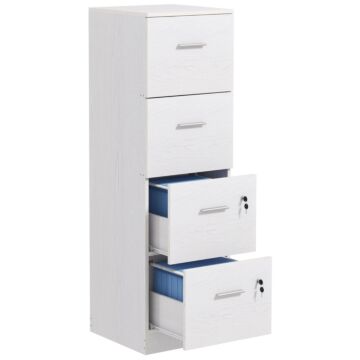 Homcom Four-drawer Lockable Filing Cabinet - White Wood Effect