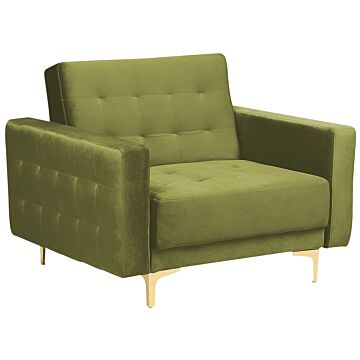 Armchair Green Velvet Tufted Fabric Modern Living Room Reclining Chair Gold Legs Track Arm Beliani