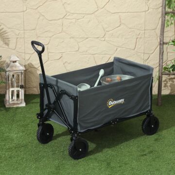 Outsunny 120l Folding Garden Trolley Cart, Outdoor Collapsible Wagon With Wheels And Adjustable Handle For Beach, Camping, Festival, Grey