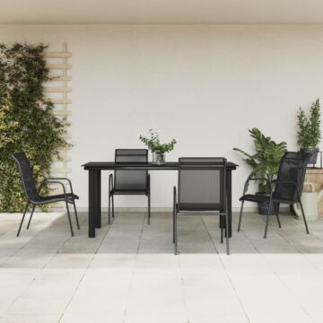 Vidaxl 5 Piece Garden Dining Set Black Steel And Textilene
