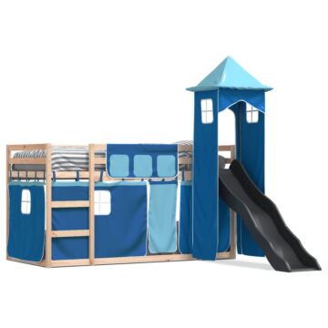 Vidaxl Bunk Bed With Slide And Curtains Blue 90x190 Cm