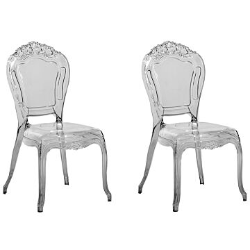 Set Of 2 Dining Chairs Black Transparent Acrylic Solid Back Armless Stackable Vintage Modern Design Beliani