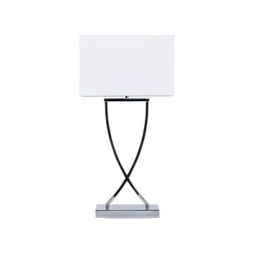 Table Lamp Silver Metal White Rectangular Shade 62h Cm Modern Living Room Beliani