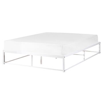 Bed Frame White Metal Eu King 5ft3 Industrial Modern Style In-built Slats Without Headrest Beliani