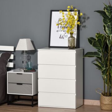 Homcom Chest Of Drawers, 4 Drawers Storage Cabinet Floor Tower Cupboard White