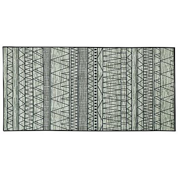 Rug Black And Grey Polyester 80 X 150 Cm Low Pile Geometric Pattern Beliani