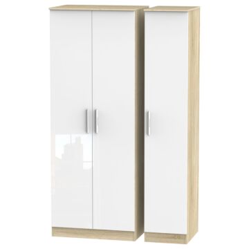 Contrast Tall Triple Plain Wardrobe In White & Bardolino Oak