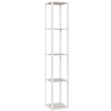 Homcom Rgb Led Floor Lamp With Shelves, Modern Dimmable Standing Lamp With Remote Control, Adjustable Brightness & Speed For Living Room, Bedroom, Office, White