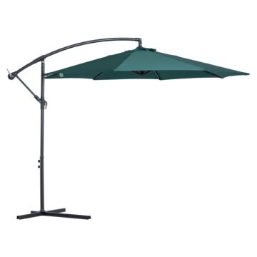 Outsunny 3(m) Banana Parasol Hanging Cantilever Umbrella With Crank Handle, 8 Ribs And Cross Base For Outdoor, Sun Shade, Dark Green