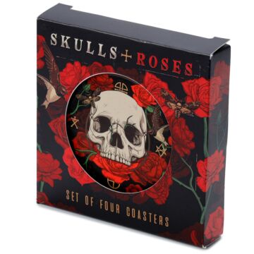 Set Of 4 Cork Novelty Coasters - Skulls And Roses