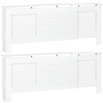 Homcom Set Of 2 Mdf Extendable Radiator Cover With Cabinet Shelving, Home Office Slatted Design, White 139-208.5l X 20.5w X 82.5h Cm