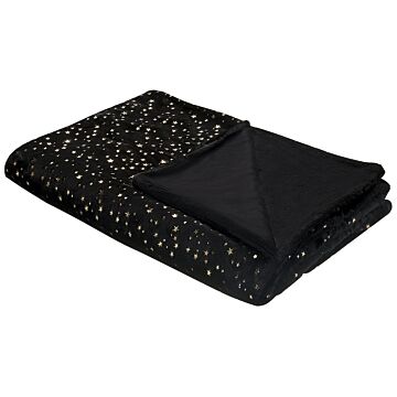 Blanket Black Polyester 130 X 180 Cm Bedspread Throw Golden Star Pattern Living Room Bedroom Beliani