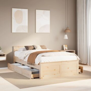 Vidaxl Bed Frame Without Mattress With Headboard 135x190 Cm Double Solid Wood Pine