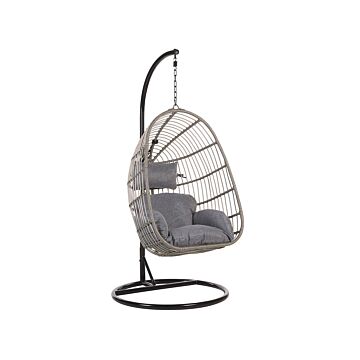 Hanging Chair Grey Rattan Metal Frame Indoor-outdoor Egg Shape Boho Beliani