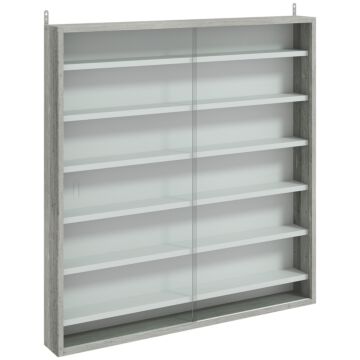 Homcom Six Shelf Display Cabinet, With Glass Doors - Graphite Wood Effect