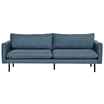 Sofa Blue Fabric Black Legs 3 Seater Cushion Seat Modern Retro Style Beliani