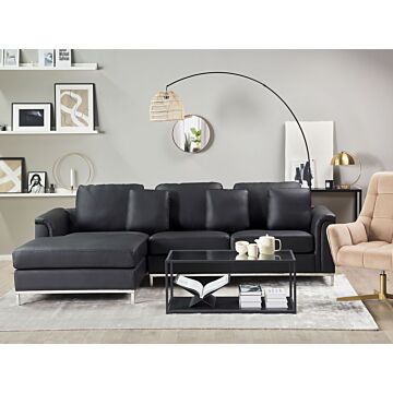 Corner Sofa Black Leather Upholstered With Ottoman L-shaped Right Hand Orientation Beliani