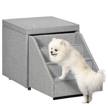 Pawhut 2 In 1 Dog Steps Ottoman, 4-tier Pet Stairs For Small Medium Dogs And Cats, With Storage Compartment