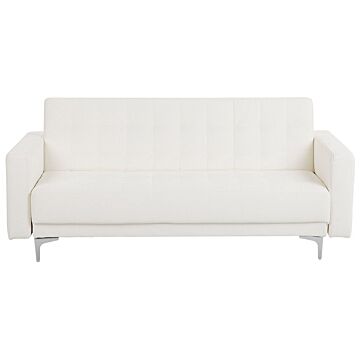 Sofa Bed White Faux Leather Tufted Modern Living Room Modular 3 Seater Silver Legs Track Arm Beliani
