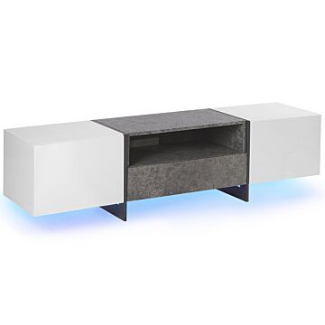Tv Stand Concrete Effect And White Veneered With Led Light Storage Shelf Drawer Cabinets Industrial Beliani