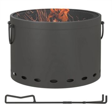 Outsunny Smokeless Fire Pit, 38cm Portable Wood Burning Firepit With Spark Screen And Poker, Low Smoke Camping Bonfire Stove For Garden Patio Picnic, Dark Grey