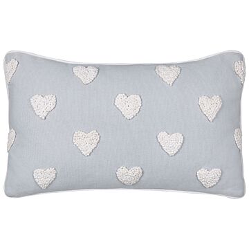 Scatter Cushion Grey Cotton 30 X 50 Cm Throw Pillow Embroidered Hearts Pattern Beliani