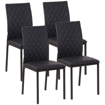 Homcom Modern Dining Chairs Upholstered Faux Leather Accent Chairs With Metal Legs For Kitchen, Set Of 4, Black